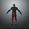 3D Superhero Action Figure With Red Blue Costume And Helmet Design