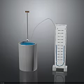 Household Product White Cylindrical Container Blue Liquid Orange Top Connecting Tube Vertical Device Measurement Scale