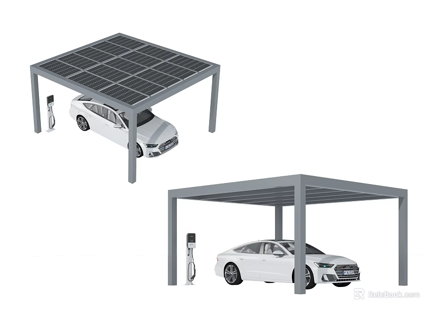 Solar Carport With Solar Panels For Electric Car Charging Setup 3d model 