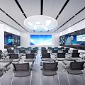 Modern Exhibition Hall Interior Design With Curved Counter Glass Walls And Lighting