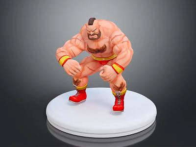 Muscular Man Figure With Red Boots And Yellow Wristbands On White Circular Base 3d model