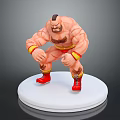 Muscular Man Figure With Red Boots And Yellow Wristbands On White Circular Base