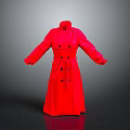 Stylish Red Long Trench Coat With Double Breasted Design And Stand Collar