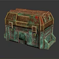 Vintage Rusted Treasure Chest With Green Patina And Gold Accents Detail