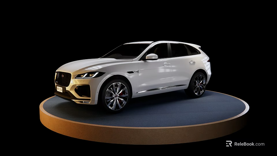 White Jaguar SUV With Modern Design Sleek Exterior On Circular Display Platform 3d model 