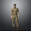 Man in Khaki Uniform with Badge Cap Sunglasses and Red Belt Shoes