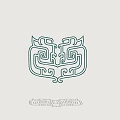 Traditional Garden Ornament Piece with Blue Line Symmetric Pattern Decorative Design for Outdoor Garden Decoration