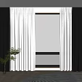 Black And White Curtains With Sheer Panels Framing Window And Natural Tree View