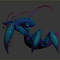 Blue 3D Sci Fi Creature Character With Purple Antennae And Mechanical Limbs 3d model