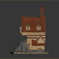 Cartoon Style House With Red Roof Chimney Stone Steps Brown Walls And Windows