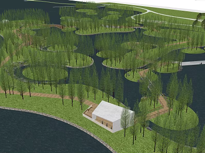 Modern Park Wetland Park Waterfront Plank Road Trail Landscape Viewing Platform Ecological Fun 3d model