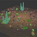 Desert Cacti and Green Succulent Plants in Arid Sandy Landscape with Spiky Foliage