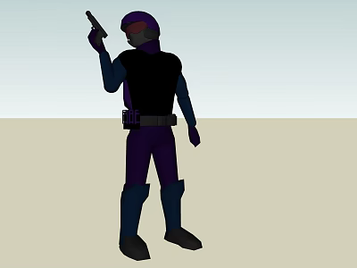 Game And Movie Character Holding Gun In Purple Black Outfit With Helmet Standing 3d model