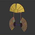 Golden Fan Shaped Pendant With Upper Decorative Part And Two Small Hanging Fans