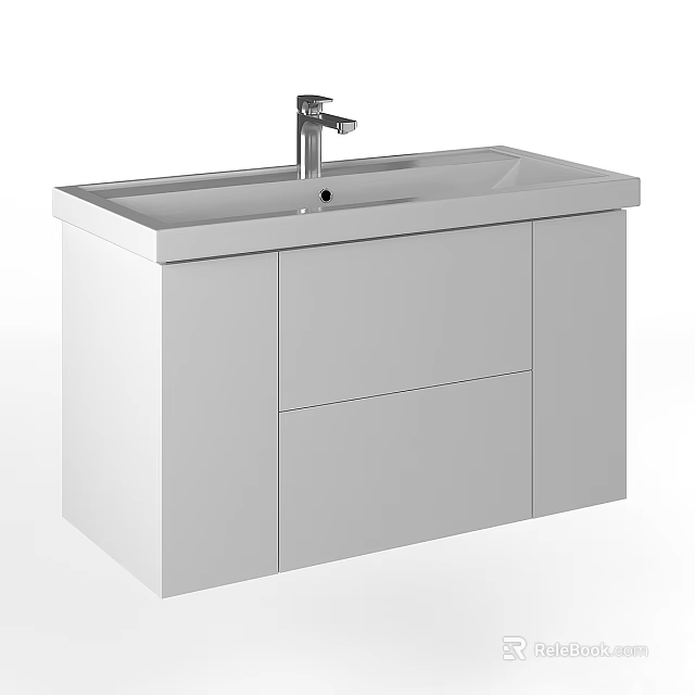Modern Bathroom Vanity Design With Smooth Countertop Chrome Faucet And Storage Cabinets 3d model 