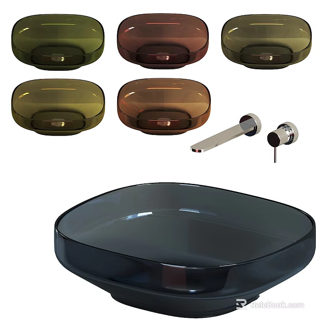 Colorful Modern Washbasin Collection With Multiple Colored Bowls And Faucet Parts 3d model 