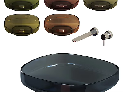 Colorful Modern Washbasin Collection With Multiple Colored Bowls And Faucet Parts 3d model