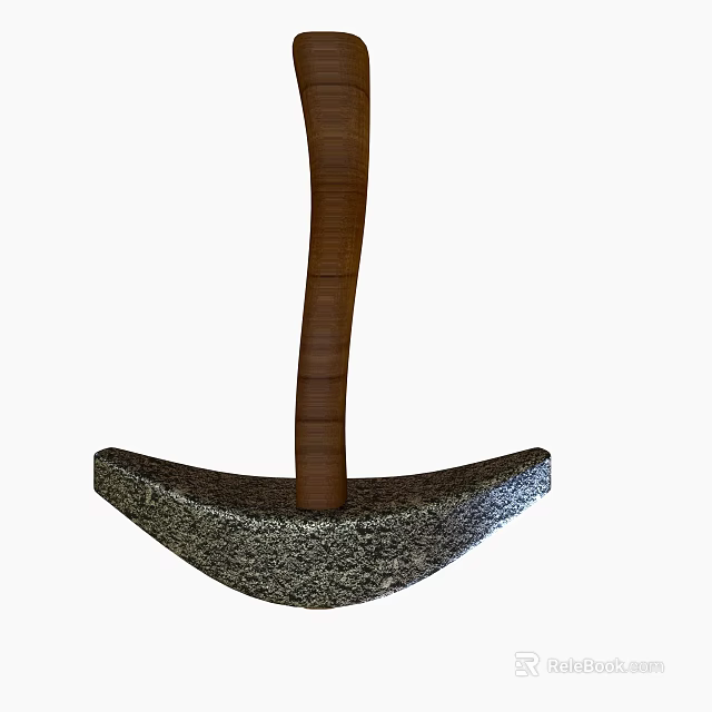 Ancient Stone Weapon Featuring Wooden Handle And Curved Stone Head Structure 3d model 