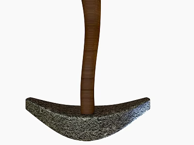 Ancient Stone Weapon Featuring Wooden Handle And Curved Stone Head Structure 3d model