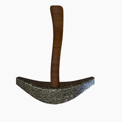 Ancient Stone Weapon Featuring Wooden Handle And Curved Stone Head Structure 3d model Ancient Stone Weapon Featuring Wooden Handle And Curved Stone Head Structure 3d model