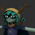 Fantasy Game Character With Green Hair Antler Hat Purple Cape And Arrow Quiver