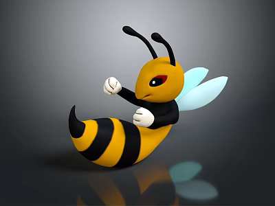 Cute 3D Cartoon Bee Character With Yellow Black Stripes Red Eyes And Transparent Wings 3d model
