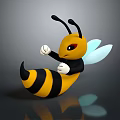 Cute 3D Cartoon Bee Character With Yellow Black Stripes Red Eyes And Transparent Wings