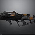 Futuristic Sci Fi Weapon With Gray Black Orange Mechanical Design And Grip