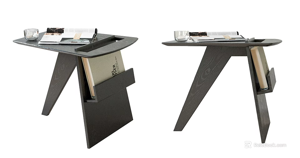 Modern Black Side Table With Magazine Storage And Top Tray Design 3d model