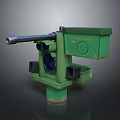 Green Vintage Weapon Cannon With Barrel Sight And Life Safety Device Label On Cylindrical Base