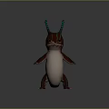 Fantasy Game Movie Character With Green Blue Striped Horns Red Body And White Translucent Belly
