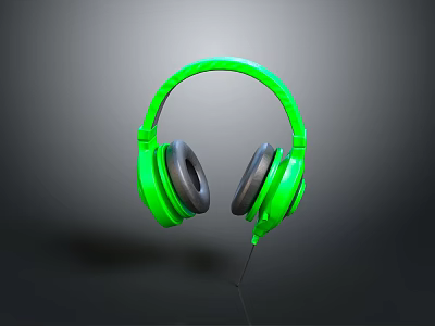 Vibrant Green Over Ear Wired Headphones Modern Electronic Audio Accessory Device 3d model