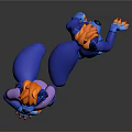 3D Blue Anthropomorphic Character Front Back Views Orange Hair Pink T Shirt Black Shorts