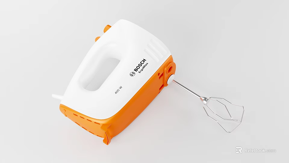 Bosch White And Orange Hand Mixer Kitchen Appliance With Stainless Steel Beaters 3d model 