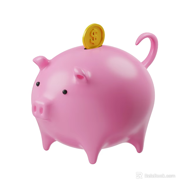 Decorative Ornament Set Featuring Pink Piggy Bank And Gold Coin Accent Piece 3d model 