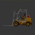 Yellow And Gray Forklift Truck With Front Forks Metal Cab And Blue Seat