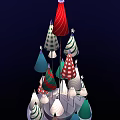 Colorful Cone Decorations Tower With Red Green White Striped Patterns And Illuminated Lights