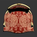 Accent Chair with Red Floral Upholstery Golden Carved Frame and Armrests in Classic Design