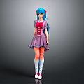 Anime Girl Design With Blue Hair Pigtails Purple Dress Red Vest White Socks And Shoes
