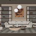 Modern Elegant Living Room With Beige Sofa Round Coffee Table Black And White Geometric Rug