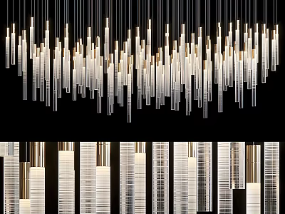 Modern Slender Transparent Glass Chandelier Design With Hanging Crystal Strips And Warm Light 3d model