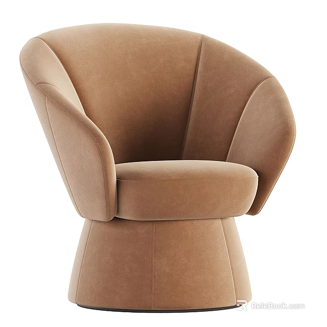 Elegant Modern Single Sofa Brown Velvet Upholstered Curved Armrests Round Base Design 3d model 
