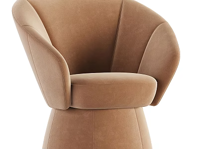 Elegant Modern Single Sofa Brown Velvet Upholstered Curved Armrests Round Base Design 3d model