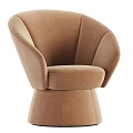 Elegant Modern Single Sofa Brown Velvet Upholstered Curved Armrests Round Base Design