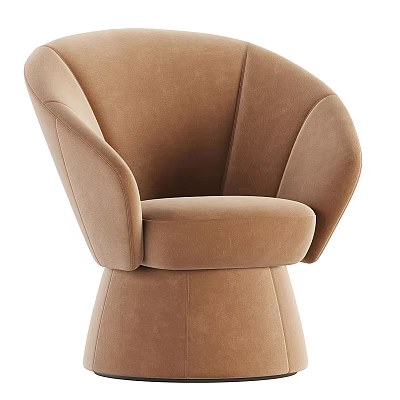Elegant Modern Single Sofa Brown Velvet Upholstered Curved Armrests Round Base Design 3d model
