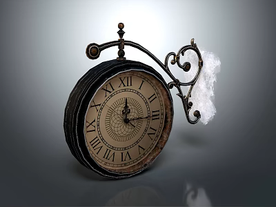 Vintage Decorative Clock with Roman Numeral Dial and Ornate Metal Frame Feather Accent 3d model