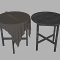 Two Round Dining Tables One With Gray Tablecloth Another Grid Patterned Tabletop And Crossed Legs 3d model