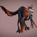 Vibrant Feathered Reptile Dinosaur Featuring Black Red Orange Plumage In Walking Pose