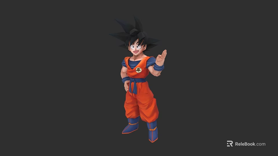 Dynamic Anime Game Character In Orange Outfit With Black Hair And Outstretched Hand 3d model 