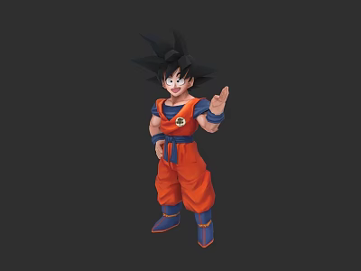 Dynamic Anime Game Character In Orange Outfit With Black Hair And Outstretched Hand 3d model